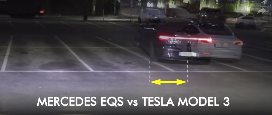 Średnica zawracania Mercedesa EQS vs Tesla Model 3